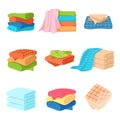 Folded towel. Soft fashion fabric cotton color towels for fresh kitchen or bath isolated cartoon vector collection Royalty Free Stock Photo