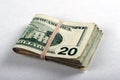 Folded twenty dollar bills Royalty Free Stock Photo