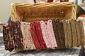 Quilting fabric folded in a basket Royalty Free Stock Photo