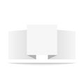 Folded white paper advertising announcement vector mockup brochure or poster from three isometric square sheets. Web ad stand