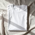 Folded White T Shirt on Neutral Fabric Under Soft Light in a Still Life Royalty Free Stock Photo