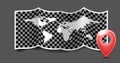 Folded world map with gps marks.