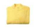Folded yellow sweater isolated on white, top view Royalty Free Stock Photo