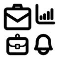 Business Briefcase and Notification Icon Set â Chart, Bag, Bell, Flat Style for Office UI UX Design Royalty Free Stock Photo