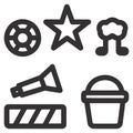Minimal Flat Vector Icon Set â Star, Bucket, Megaphone, Medal, Reel, and Barrier Symbols for UI, Games, Sports, and Web Design Royalty Free Stock Photo