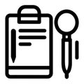 Black Silhouette Office Tools Icons â Clipboard with Pen and Magnifying Glass for Work or Study Royalty Free Stock Photo
