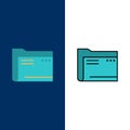 Folder, Archive, Computer, Document, Empty, File, Storage  Icons. Flat and Line Filled Icon Set Vector Blue Background Royalty Free Stock Photo