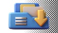 Folder with arrow down, download icon for data transfer and file access png transparent image Generative AI