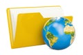 Folder computer icon with Earth Globe, 3D rendering