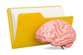Folder computer icon with human brain, 3D rendering