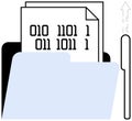 Digital File Management with Binary Code in Folder and Uploading Arrow Icon Royalty Free Stock Photo