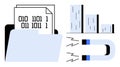 Binary Data in Folder with Bar Chart and Magnet Representing Data Analysis and Attraction Royalty Free Stock Photo