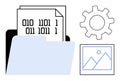Digital File Management and Image Processing with Binary Code and Settings Gear Royalty Free Stock Photo