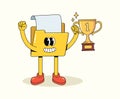 folder data trophy groovy cartoon illustration Royalty Free Stock Photo