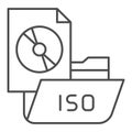 Folder with disk thin line icon. File folder vector illustration isolated on white. Computer folder outline style design