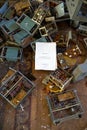 Folder for documents on the background of parts of old electronic devices. Royalty Free Stock Photo