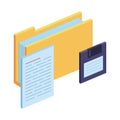 folder with documents files and floppy disk