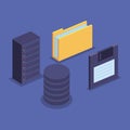 folder with documents information and diskette with hard server storage Royalty Free Stock Photo