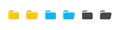 Folder with documents. Open and close file. Archive yellow, blue and black flat icon. Vector isolated illustration for web and app