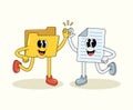 folder and file high five groovy cartoon illustration Royalty Free Stock Photo