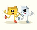 folder and file walk together groovy cartoon illustration Royalty Free Stock Photo