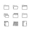 Folder flat line icons. Document file vector illustrations - business paper organizing, computer directory outline signs