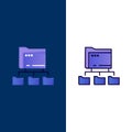 Folder, Folders, Network, Computing  Icons. Flat and Line Filled Icon Set Vector Blue Background Royalty Free Stock Photo