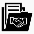 Folder and handshake icon. The contract. Make a deal