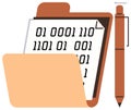 Binary Code Document in Folder with Pen Symbolizing Data Management and Digital File Storage Royalty Free Stock Photo