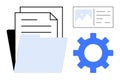 Data Management Concept with Folder, Documents, and Settings Gear for Digital Organization Royalty Free Stock Photo