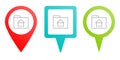 folder, home, house, pin vector icon. Multicolor pin vector icon, diferent type map and navigation point