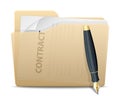 Folder icon with business documents inside and fountain pen. Vector illustration on white background