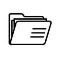 Folder icon with stacked file tabs and document lines, black outline symbol for archive, Royalty Free Stock Photo