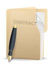 Folder icon in vertical orientation with business documents inside and fountain pen. Vector illustration on white background