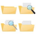 Folder icons. Empty and full. With magnifying glass