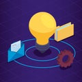 folder and letter with document and gear with bulb