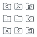 folder line icons. linear set. quality vector line set such as database, help, cross, shield, minus, add, setting, user Royalty Free Stock Photo