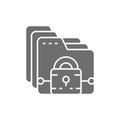 Folder with lock, file protection, data security grey icon. Royalty Free Stock Photo
