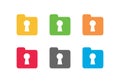 Folder with lock symbol, secure document logo set - Vector Royalty Free Stock Photo