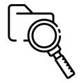 Folder and magnifier icon, outline style