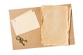 Folder with old yellowed paper and mockup for vintage card Royalty Free Stock Photo