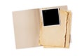 Folder with old yellowed paper and mockup for vintage photo Royalty Free Stock Photo