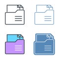 Folder with paper documents vector outline icon set. Royalty Free Stock Photo