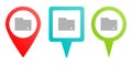 folder, pin icon. Multicolor pin vector icon, diferent type map and navigation point