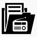 Folder and radio icon. Archive of radio plays. Radio button