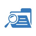 Folder, search, document icon. Blue vector sketch