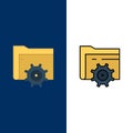 Folder, Setting, Gear, Computing  Icons. Flat and Line Filled Icon Set Vector Blue Background Royalty Free Stock Photo