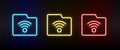 folder, storage, wireless neon icon set. Set of red, blue, yellow neon vector icon Royalty Free Stock Photo