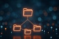 Folder structure with glowing icons on digital background Royalty Free Stock Photo