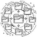 Folder Sync File Sharing Hand Drawn Concept for Technology and Data Management Royalty Free Stock Photo